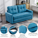 English Elm 59.4" Loveseat Sofa With Pull-Out Bed Modern Upholstered Couch With Side Pocket For Living Room Office, Blue