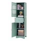 English Elm Tall Bathroom Cabinet, Freestanding Storage Cabinet With Drawer and Doors, Mdf Board, Acrylic Door, Adjustable Shelf, Green