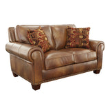 English Elm Steve Silver - Rustic Leather Collection Loveseat - Premium Construction, Nail-Head Trim - Maximum Comfort And Style