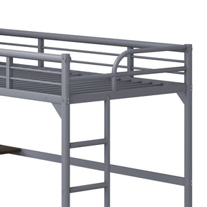 English Elm Twin Steel Loft Bed with Built-in Study Desk Ladder Guardrails Space-saving Silver Frame W1676105930