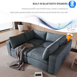 English Elm U-Style Upholstered Modular Sofa With Usb Charge Ports,Wireless Charging and Built-In Bluetooth Speaker In Arm,Sectional Sofa For Living Room Apartment(4-Seater)