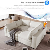 English Elm U-Style Upholstered Modular Sofa With Usb Charge Ports,Wireless Charging and Built-In Bluetooth Speaker In Arm,Sectional Sofa For Living Room Apartment(4-Seater)