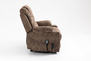 English Elm Lounge Power Lift Recliner Velvet Chair with Massage Heat and 180 Degree Flat Sleep W547S00038