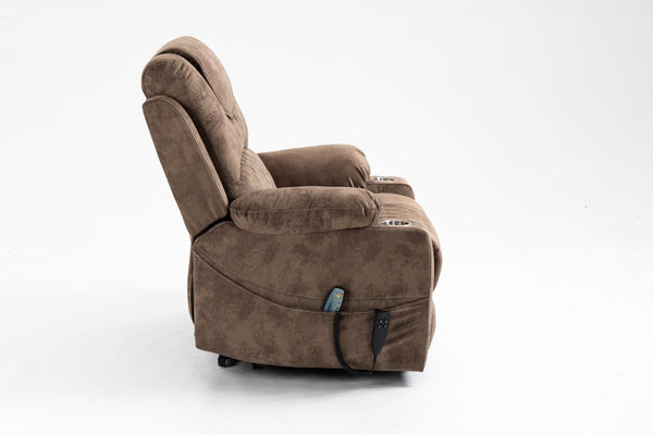English Elm Lounge Power Lift Recliner Velvet Chair with Massage Heat and 180 Degree Flat Sleep W547S00038