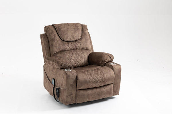 English Elm Lounge Power Lift Recliner Velvet Chair with Massage Heat and 180 Degree Flat Sleep W547S00038