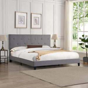 English Elm King Tufted Linen Platform Bed Frame with Slat Support for Modern Bedrooms W311107470