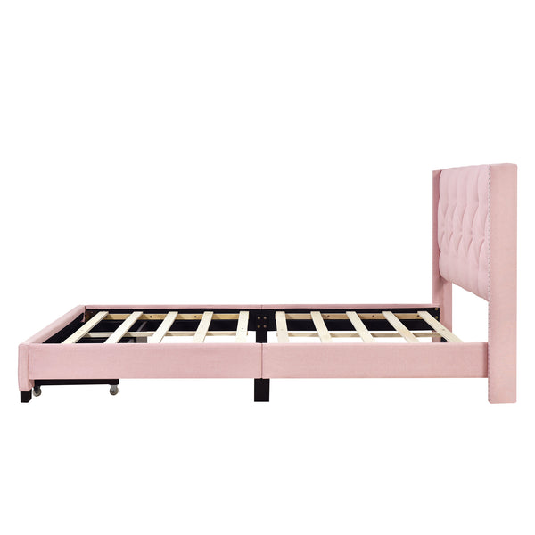 English Elm Queen Upholstered Platform Bed with Tufted Headboard, 2 Under-Bed Drawers, Sturdy Wood Frame, Pink WF303649AAH