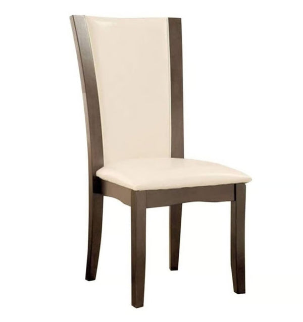 English Elm Style Comfort Gray Solid Wood Dining Chairs with Ivory Leatherette Seats Set of 2 B011115667