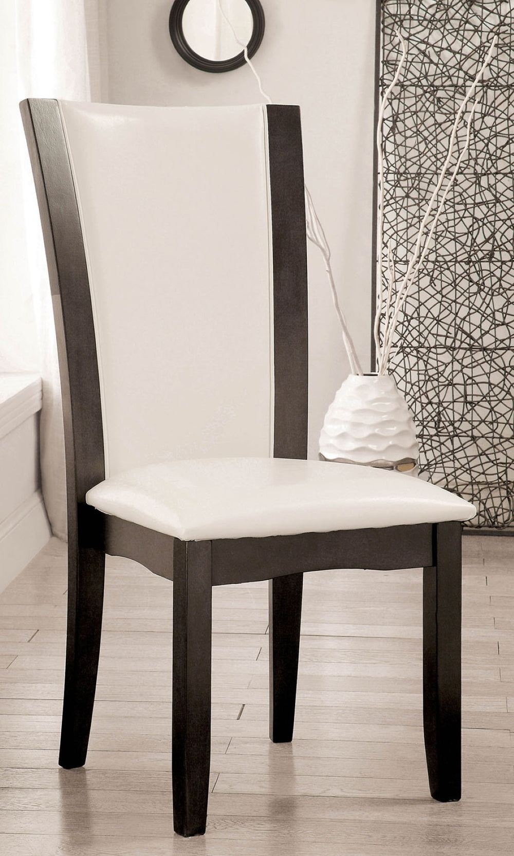 English Elm Style Comfort Gray Solid Wood Dining Chairs with Ivory Leatherette Seats Set of 2 B011115667