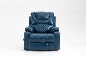 English Elm Lounge Power Lift Recliner Velvet Chair with Massage Heat and 180 Degree Flat Sleep Blue W547S00036
