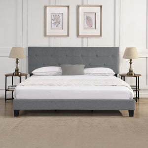 English Elm King Tufted Linen Platform Bed Frame with Slat Support for Modern Bedrooms W311107470