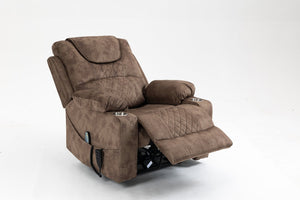 English Elm Lounge Power Lift Recliner Velvet Chair with Massage Heat and 180 Degree Flat Sleep W547S00038