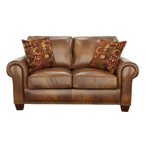 English Elm Steve Silver - Rustic Leather Collection Loveseat - Premium Construction, Nail-Head Trim - Maximum Comfort And Style