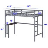 Hearth and Haven Twin Metal Loft Bed with Desk, Ladder and Guardrails, Bookdesk Under Bed W1676105930