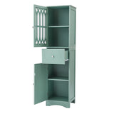 English Elm Tall Bathroom Cabinet, Freestanding Storage Cabinet With Drawer and Doors, Mdf Board, Acrylic Door, Adjustable Shelf, Green