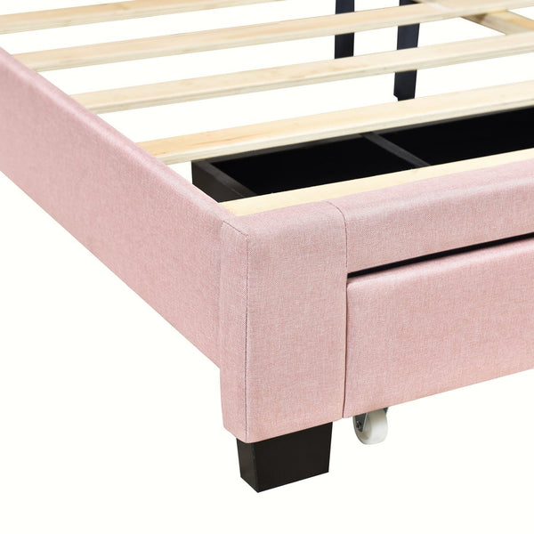 English Elm Queen Upholstered Platform Bed with Tufted Headboard, 2 Under-Bed Drawers, Sturdy Wood Frame, Pink WF303649AAH