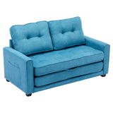 English Elm 59.4" Loveseat Sofa With Pull-Out Bed Modern Upholstered Couch With Side Pocket For Living Room Office, Blue