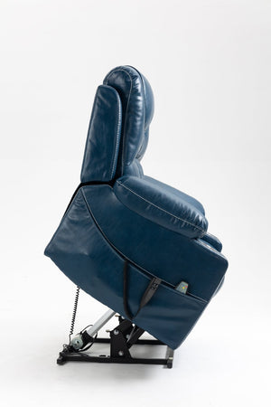 English Elm Lounge Power Lift Recliner Velvet Chair with Massage Heat and 180 Degree Flat Sleep Blue W547S00036