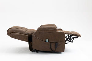 English Elm Lounge Power Lift Recliner Velvet Chair with Massage Heat and 180 Degree Flat Sleep Brown W547S00037