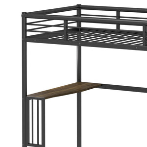 English Elm Twin Steel Loft Bed with Integrated Study Desk Ladder and Guardrails for Kids Rooms W1676105932