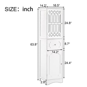 English Elm Tall Bathroom Cabinet Slim Freestanding Storage with Drawer & Doors, Adjustable Shelves, MDF Build Black WF289427AAB