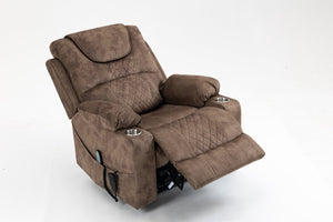 English Elm Lounge Power Lift Recliner Velvet Chair with Massage Heat and 180 Degree Flat Sleep W547S00038