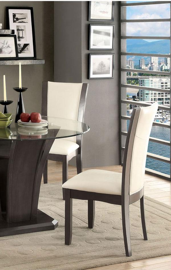 English Elm Style Comfort Gray Solid Wood Dining Chairs with Ivory Leatherette Seats Set of 2 B011115667