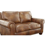 English Elm Steve Silver - Rustic Leather Collection Loveseat - Premium Construction, Nail-Head Trim - Maximum Comfort And Style