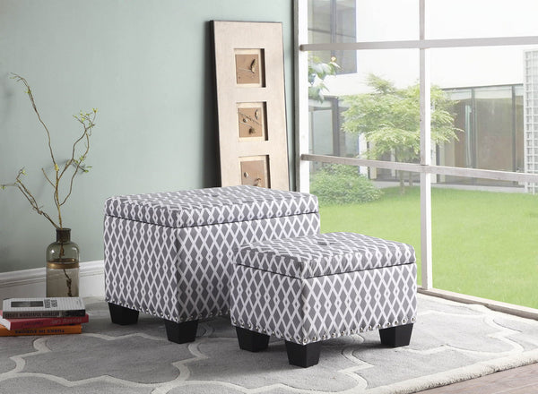 English Elm 17" Stylish Storage Ottoman with Hidden Compartments, Gray White Diamond Upholstery, Cozy Seat B072116462