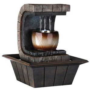 English Elm 9.75" Indoor Meditation Fountain Brown Polyresin with Color-Changing LED, Cascading 3-Pillar Flow B072116410