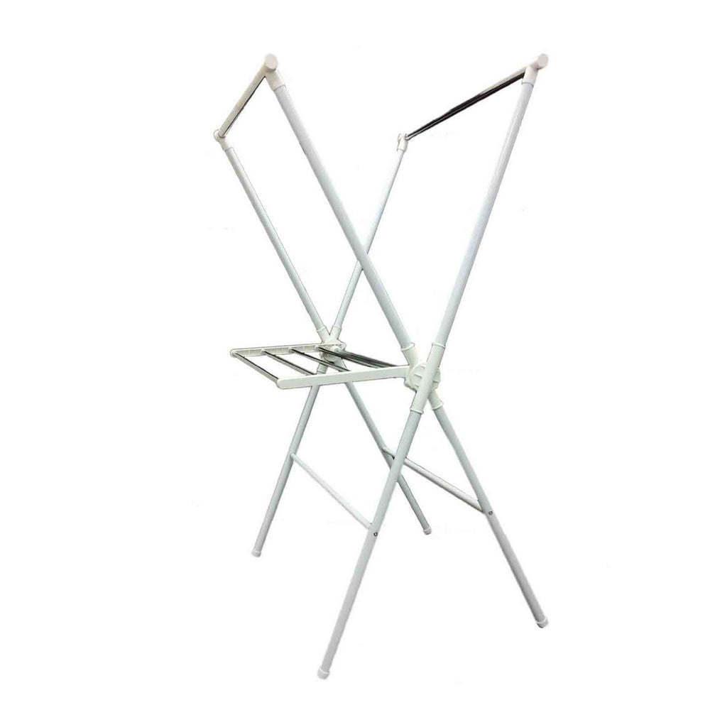 English Elm 51" Adjustable Folding Laundry Drying Rack White - Space-Saving Metal Frame, Shoe Shelf & Durable Bars B072115900