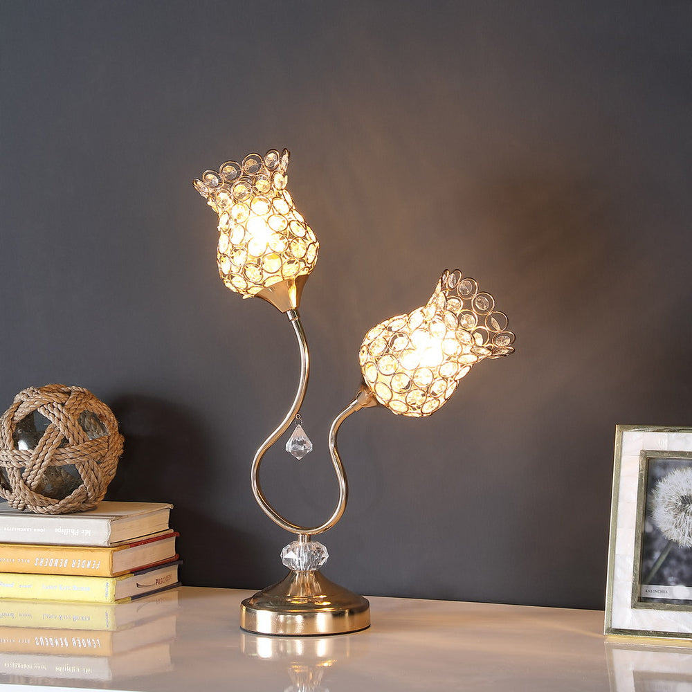 English Elm 18.75" Rose Gold Glam Floral Wire Table Lamp with Acrylic Beads, 2-Bulb E12, Chic Accent Lighting B072116333