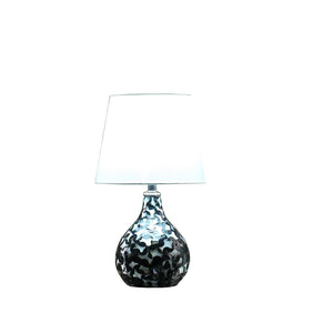 English Elm 11.5" Seashell Swirl Mini Polyresin Table Lamp with Black/Brown/White Finish & Linen Shade, UL B072116631