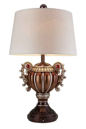 English Elm 29.5" Polyresin Table Lamp with Chestnut Geometric Weave Finish, Oval White Fabric Shade, UL Listed Multicolor B072116213