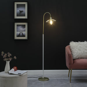 English Elm 64.25" Industrial Farm Floor Lamp Satin Matte Gold Cage White Pole LED Compatible Edison-Ready Accent Light B072116608