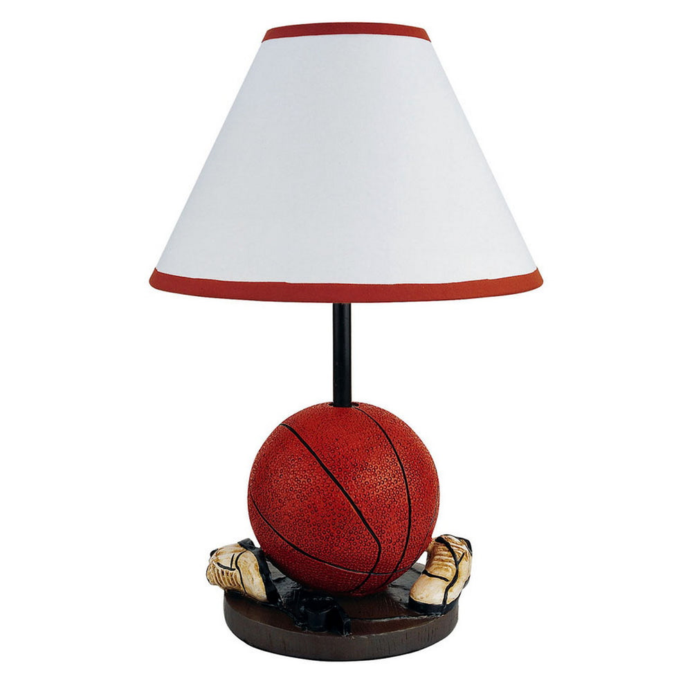 English Elm 15" Tall Basketball-Themed Accent Table Lamp With Durable Polyresin Base & Cozy Linen Shade B072116094