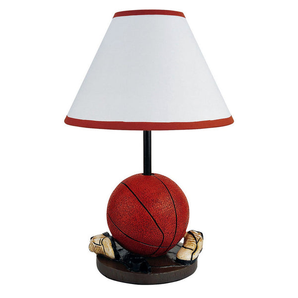 English Elm 15" Tall Basketball-Themed Accent Table Lamp With Durable Polyresin Base & Cozy Linen Shade B072116094