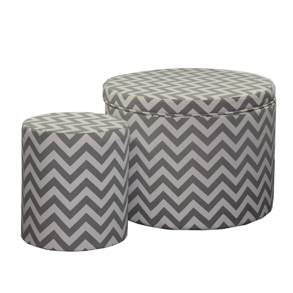 English Elm 17.35" Gray Chevron Storage Ottoman with Hidden Compartment, Round Seating Stool, Durable Wood Frame, Versatile Décor Accent B072116453