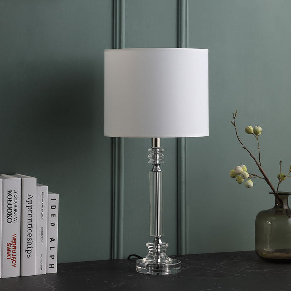 English Elm 24.5" Elegant Cut-Crystal Column Table Lamp with White Cotton Drum Shade, Modern Accent Lighting B072116616