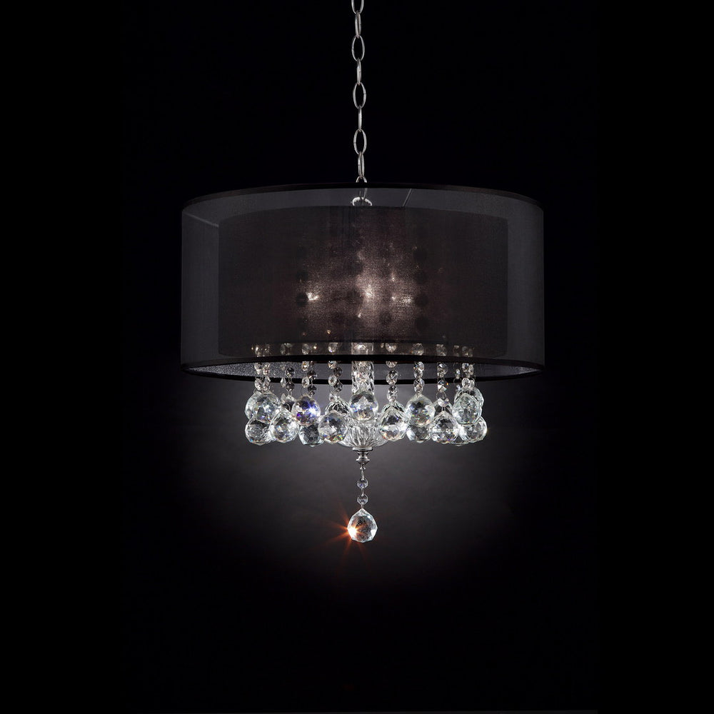 English Elm 19" Tall Ceiling Lamp "Effleurer" - Elegant Silver Chrome With Crystal Drops & Black Linen Shade B072116230