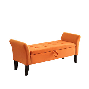 English Elm 51.5" Plush Velvet Bed Bench with Hidden Storage Chest, Upholstered Entryway Ottoman Seat Orange W1097104007