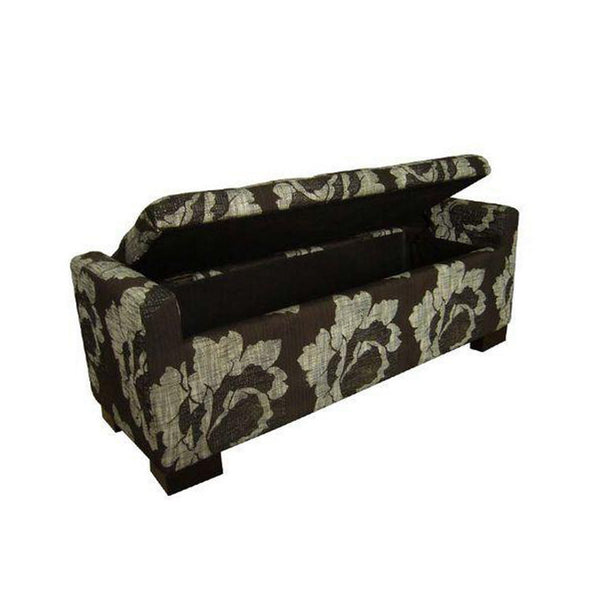 English Elm 48" Quilted Storage Bench Black Frame Dark Brown Floral Cotton Cushion 49x18x19 Sturdy Metal-Wood՚ B072116476