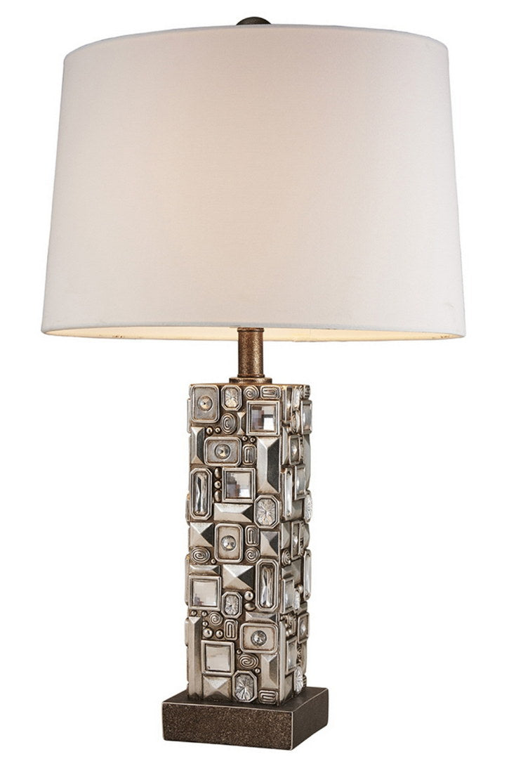 English Elm 28" Sierra Polyresin Table Lamp in Silver with Abstract Mirror Motif, Linen Drum Shade, UL Listed B072116209