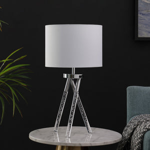 English Elm 26.25" Mid Century Birgit LED Table Lamp with Acrylic Bubble Legs, Silver Chrome Finish, 600Lm B072116678