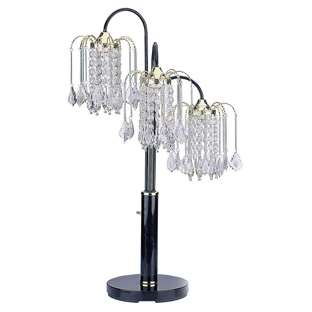 English Elm 34" 34-inch Metal Table Lamp with 3 Crystal Chandelier Arms, Steel Frame, Acrylic Shades, 3-Way Switch Black B072116046