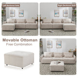 Hearth and Haven Cole 113.3" 2 Pieces Tufted L-Shaped Sofa with Movable Ottoman and USB, Beige SG000880AAA