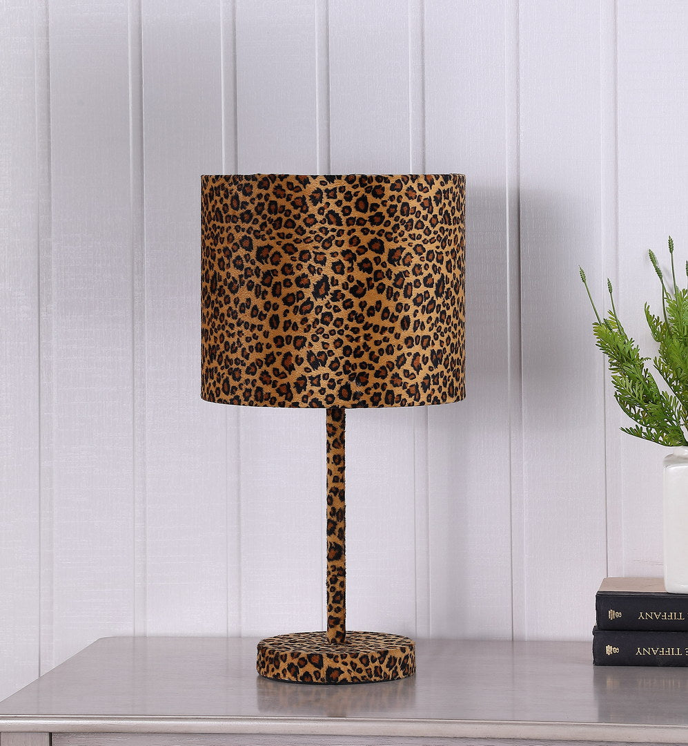 English Elm 19.25" Faux Suede Metal Table Lamp with Bold Animal-Print Drum Shade, Sleek Modern Accent Light Multicolor B072116338