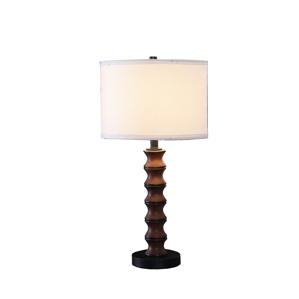 English Elm 27.5" Coastal Wood Effect Polyresin Table Lamp with Antique Finish, Linen Drum Shade, UL Listed Cherry B072116648