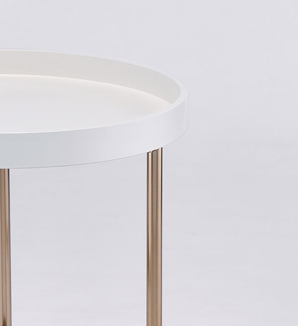 English Elm 21.75" White Edie Modern Mid-Century Side Table with Acrylic Lipped Edge & Copper Chrome Legs — Sleek Storage Accent for Living Room B072115858