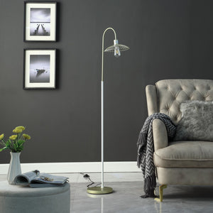 English Elm 64.25" Industrial Farm Floor Lamp Satin Matte Gold Cage White Pole LED Compatible Edison-Ready Accent Light B072116608